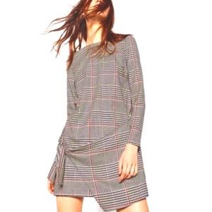 Zara Houndstooth, Wrap with tie knot, Plaid Shift Dress, Size M